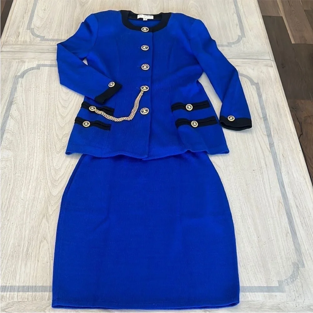 St. John Collection Royal Blue and Black Skirt Suit Set